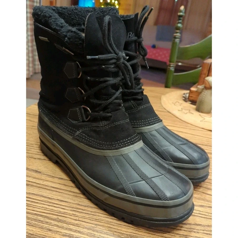 Men's 11 M BASS Duck Boots‎ Black Suede Leather & Rubber Waterproof Pre-Owned